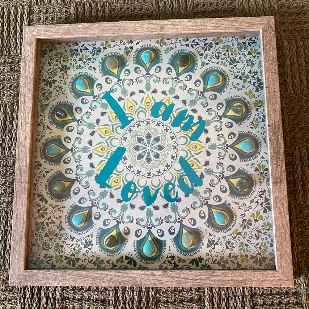 Decorative Mandala “I Am Loved” Wall Art with Teal Accents